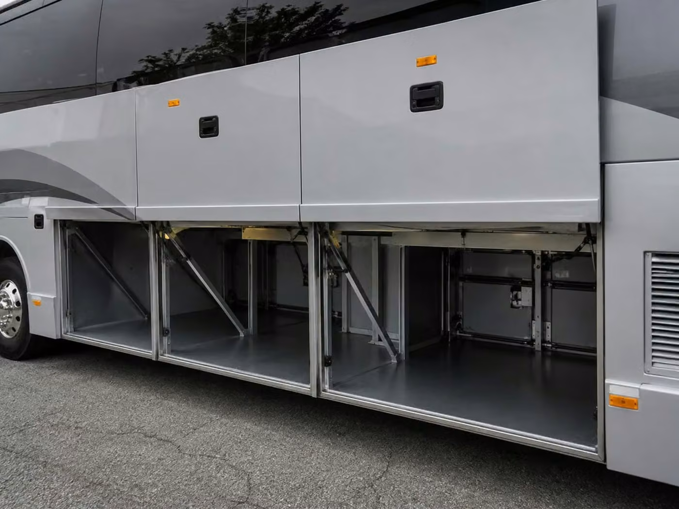 banning 56 passenger charter bus luggage bays