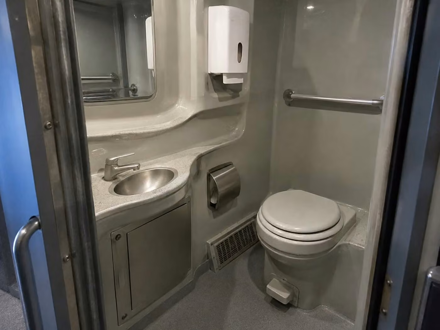 banning 56 passenger charter bus onboard restroom