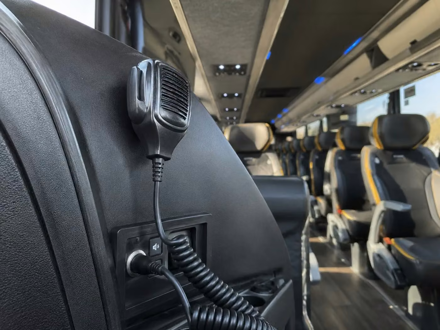 banning 56 passenger charter bus pa system