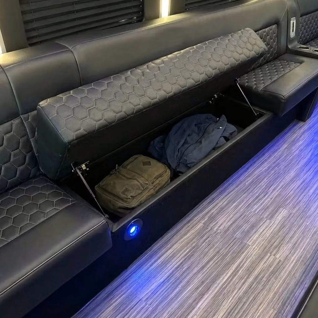 banning party bus under seat storage