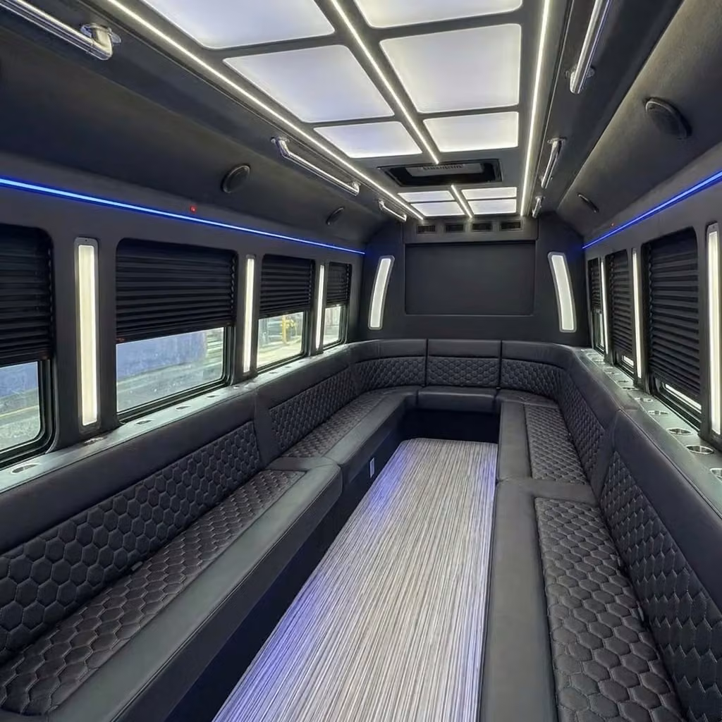 banning party bus wraparound seating